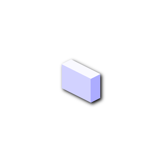 a solid white isometric minecraft button with slight blue lighting and a black drop shadow. the metal parts are in color, not white. it's positioned like it's stuck to a wall